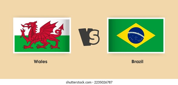 Banderas de Gales vs Brasil colocadas lado a lado. Banderas nacionales creativas y elegantes de Gales vs Brasil con antecedentes