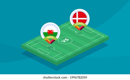 wales vs denmark match vector illustration Football euro 2020 championship match 