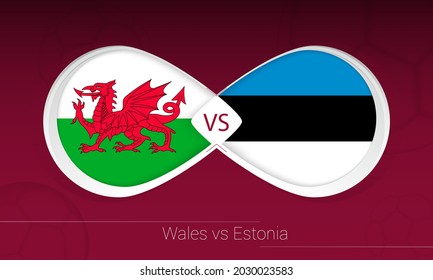 Wales vs Estonia in Football Competition, Group E. Versus icon on Football background. Vector illustration.