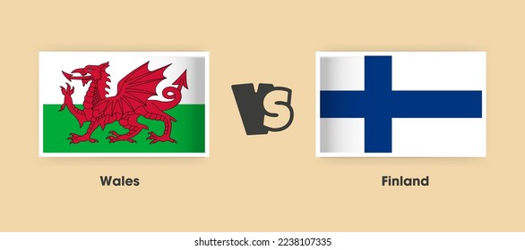 Wales vs Finland flags placed side by side. Creative stylish national flags of Wales vs Finland with background