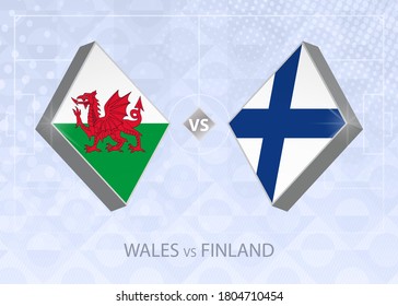 Wales vs Finland, League B, Group 4. European Football Competition on blue soccer background.