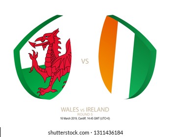 Wales vs Ireland, 2019 Rugby Competition. Vector illustration.
