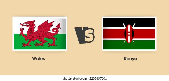 Banderas de Gales vs Kenia colocadas lado a lado. Banderas nacionales creativas y elegantes de Gales vs Kenia con antecedentes