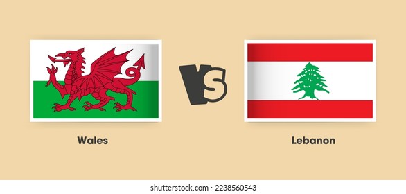 Wales vs Lebanon flags placed side by side. Creative stylish national flags of Wales vs Lebanon with background