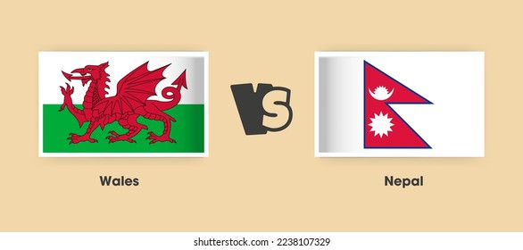 Wales vs Nepal flags placed side by side. Creative stylish national flags of Wales vs Nepal with background