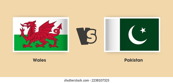 Wales vs Pakistan flags placed side by side. Creative stylish national flags of Wales vs Pakistan with background