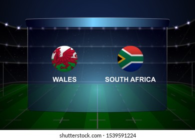 Wales vs South Africa, Rugby cup scoreboard broadcast graphic template