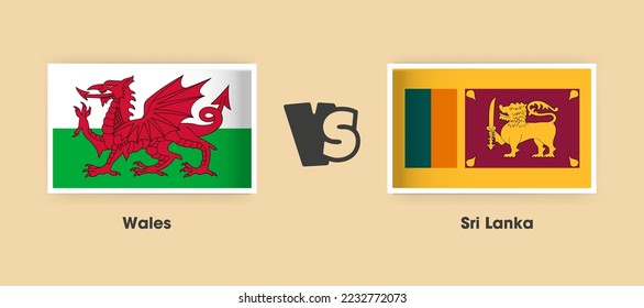 Wales vs Sri Lanka flags placed side by side. Creative stylish national flags of Wales vs Sri Lanka with background