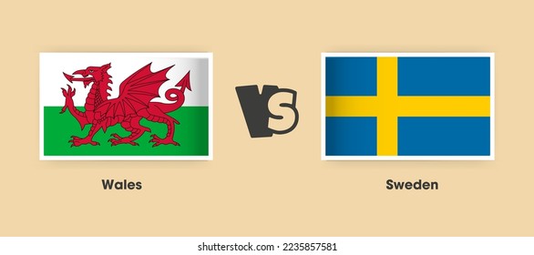 Banderas de Gales vs Suecia colocadas lado a lado. Banderas nacionales creativas y elegantes de Gales vs Suecia con antecedentes