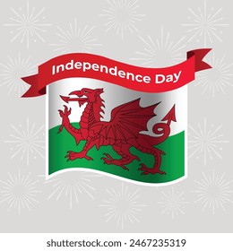 Wales Wavy Flag Independence Day Banner Background
