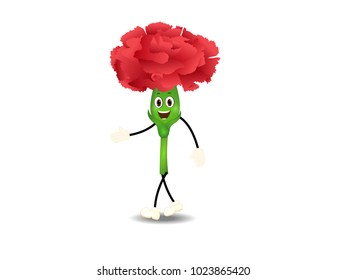 Waling Red Carnation Flower - Cartoon Vector Image