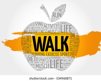WALK apple word cloud, health concept