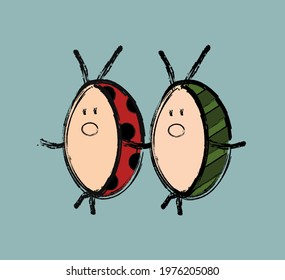 walk with beetles in children's style