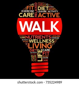 WALK bulb word cloud collage, health concept background