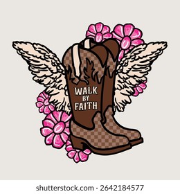 Walk by Faith Winged Boot Christian Graphic