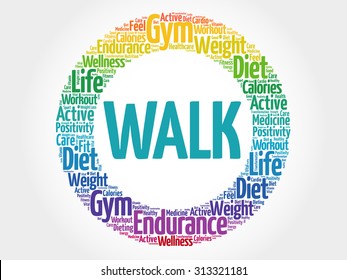 WALK circle stamp word cloud, fitness, sport, health concept