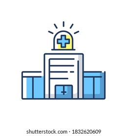 Walk In Clinic RGB Color Icon. Medical Facility. Urgent Care Center. Healthcare Service Provider. Hospital Building. Primary Care. Hospital Department. Isolated Vector Illustration