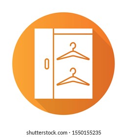 Walk in closets orange flat design long shadow glyph icon. Dressing room. Wardrobe. Furniture for hanging clothes storage. Cupboard, cabinet. Comfortable home. Vector silhouette illustration