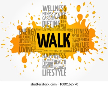 WALK cross word cloud collage, health concept background