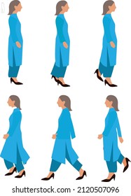 walk cycle blue shalwar qamiz girl