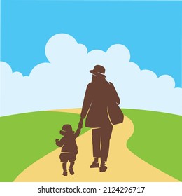 walk with family background design vector template