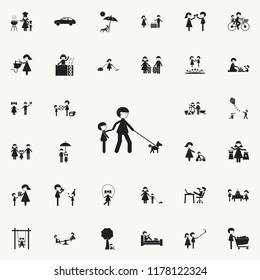 walk father with the child and with the dog icon. Family icons universal set for web and mobile