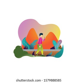 Walk .Flat design vector illustration style.