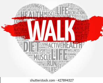 WALK Heart Word Cloud, Fitness, Sport, Health Concept