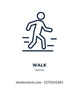 walk icon from humans collection. Thin linear walk, walking, cartoon outline icon isolated on white background. Line vector walk sign, symbol for web and mobile