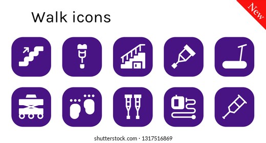 walk icon set. 10 filled walk icons.  Simple modern icons about  - Stairs, Crutch, Treadmill, Walker, Feet, Crutches, Extending leads