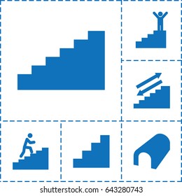 Walk icon. set of 6 walk filled icons such as tunnel, stair, man climbing stairs, stairs