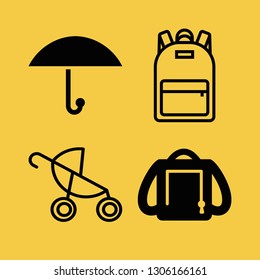 walk icon set with baby stroller, umbrella and backpack vector illustration
