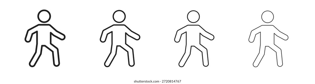 Iconos de paseo delinean el diseño de Vector negro. Línea con trazo editable.
