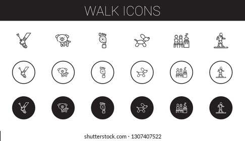 walk icons set. Collection of walk with achilles, dog, foot, men only, walking. Editable and scalable walk icons.