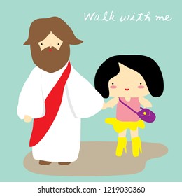 Walk with Jesus cartoon vector