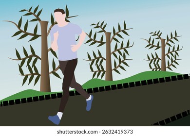Walk, Jog or Run to Better Health, healthy lifestyle concept, man running on the footpath across a park, vector illustration design background 