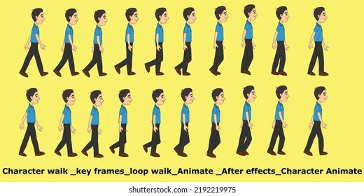Walk key frames for character walk for animation loop animation