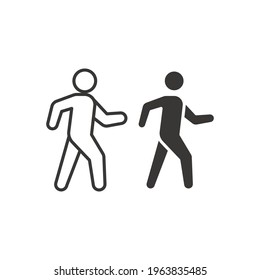Walk line and glyph icon. Simple outline and solid style. Pedestrian, man, pictogram, human, side, walkway concept symbol. Vector illustration isolated on white background. EPS 10.
