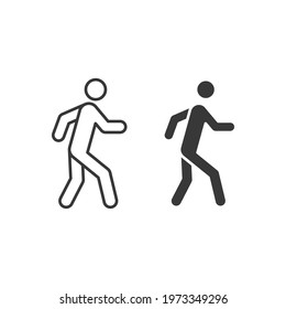 Walk line and glyph icon. Simple outline and solid style. Pedestrian, man, pictogram, human, side, walkway concept symbol. Vector illustration isolated on white background. EPS 10.