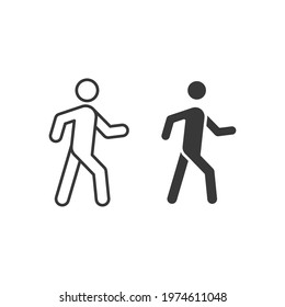 Walk line and glyph icon. Simple outline and solid style. Pedestrian, man, pictogram, human, side, walkway concept symbol. Vector illustration isolated on white background. EPS 10.