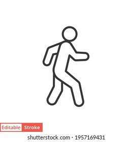 Walk line icon. Simple outline style. Pedestrian, man, pictogram, human, side, walkway concept symbol. Vector illustration isolated on white background. Editable stroke EPS 10.