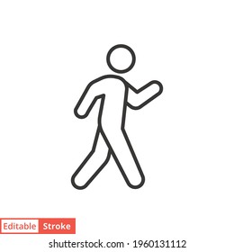 Walk line icon. Simple outline style. Pedestrian, man, pictogram, human, side, walkway concept symbol. Vector illustration isolated on white background. Editable stroke EPS 10.