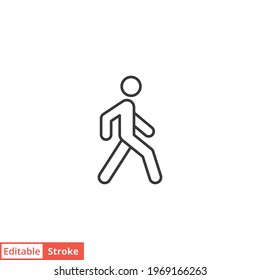 Walk line icon. Simple outline style. Pedestrian, man, pictogram, human, side, walkway concept symbol. Vector illustration isolated on white background. Editable stroke EPS 10.