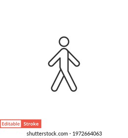 Walk line icon. Simple outline style. Pedestrian, man, pictogram, human, side, walkway concept symbol. Vector illustration isolated on white background. Editable stroke EPS 10.