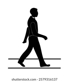 Walk line icon. Simple outline style. Pedestrian, man, pictogram, human, side, walkway concept symbol. Vector illustration isolated on white background. Hand made vector not AI.