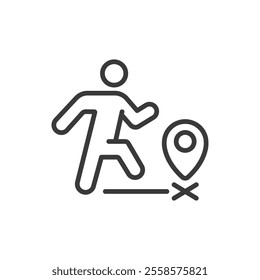 Walk to location, icon in line design. Walk, to, location, journey, pedestrian path, pathfinding, route on white background vector. Walk to location, icon in line design editable stroke icon