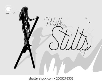 Walk On Stilts Day Creative Illustration, Poster and Banner for social media. 