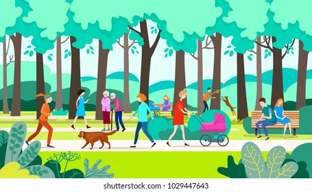 Walk in the park.Vector Illustration.