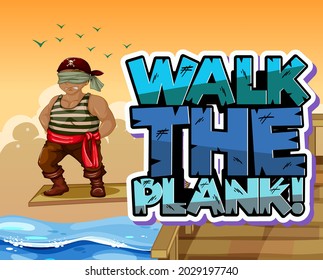 Walk The Plank logo banner with a pirate man walking on the plank illustration