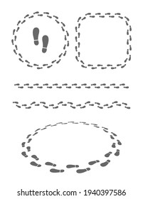 walk prints footpatch round shape trace icon set isolated on white background